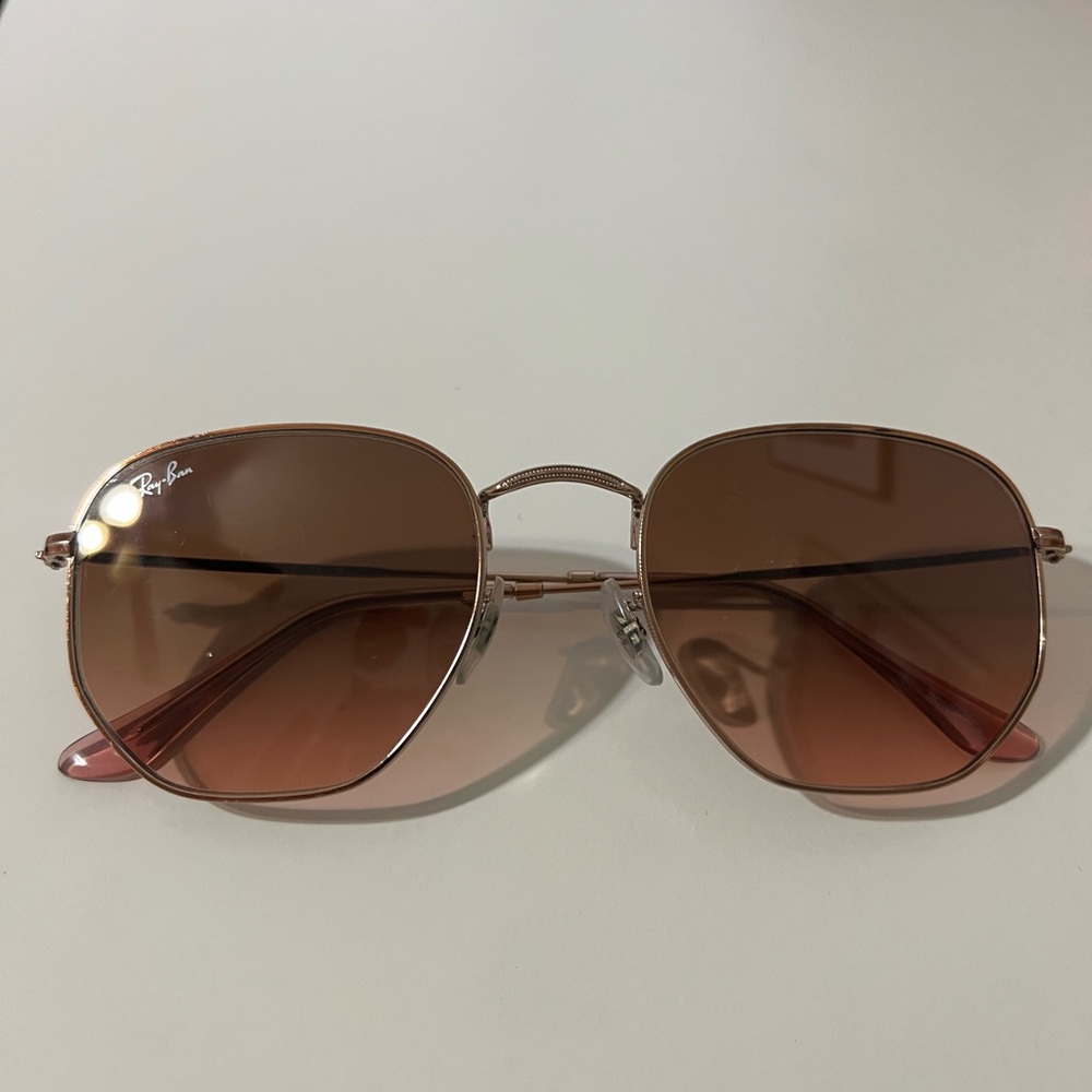 Ray-Ban Women's Rose Gold Hexagonal Flat Sunglasses